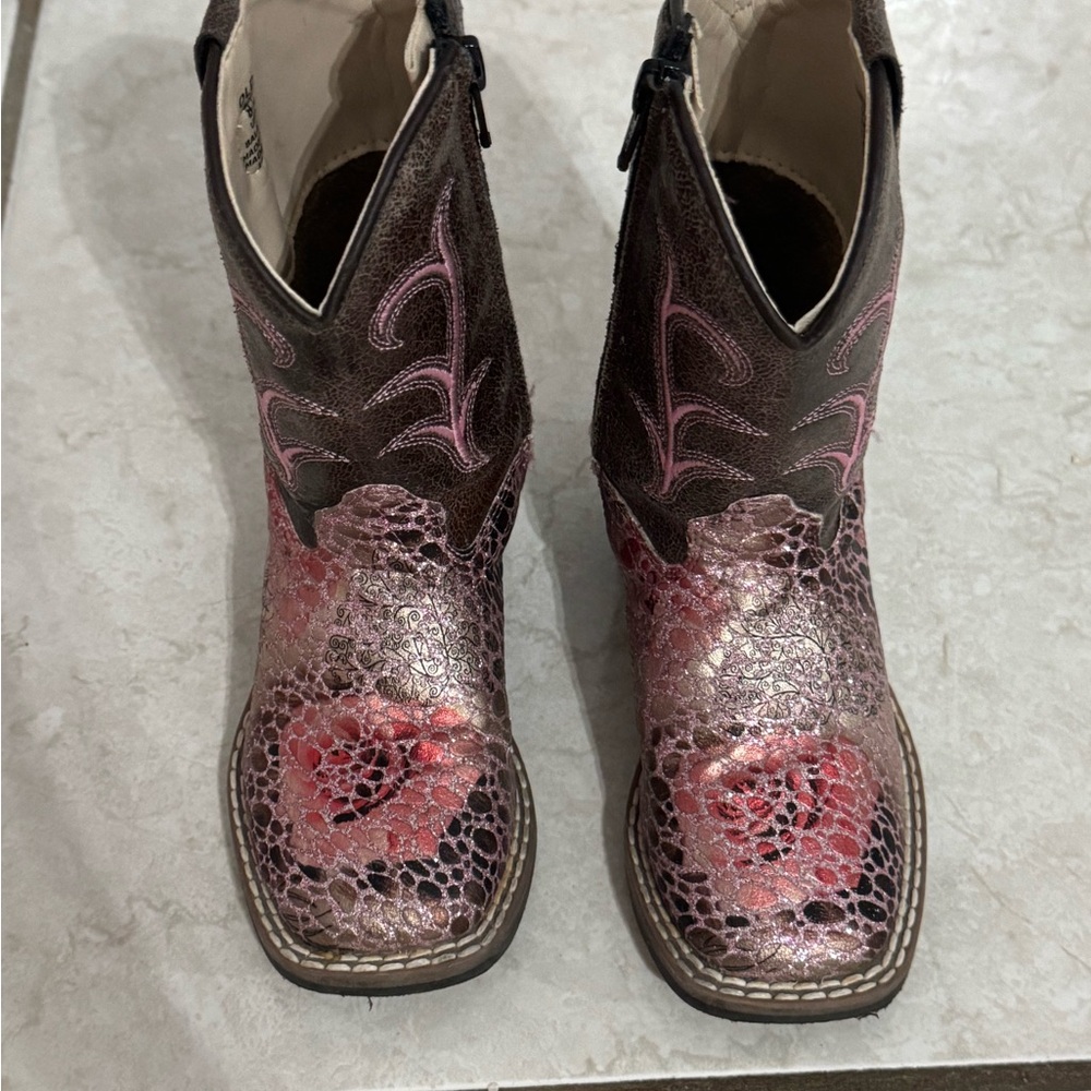 Old West Kids Boots in Pink and Brown